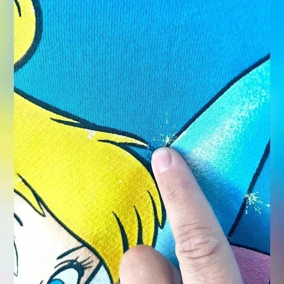 The Disney Catalog Vintage 90s Tinkerbell Teal Crewneck Sweatshirt Size Medium - Picture 5 of 14